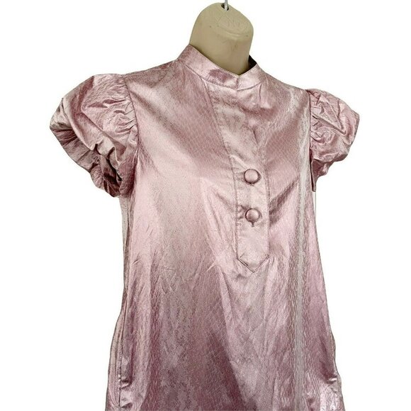 Diane Von Furstenberg Pink White Shiny Snake Print Button Front Mini Dress Sz 2 - Picture 3 of 6